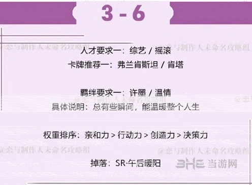 恋与制作人许墨拍摄副本3-6攻略手册