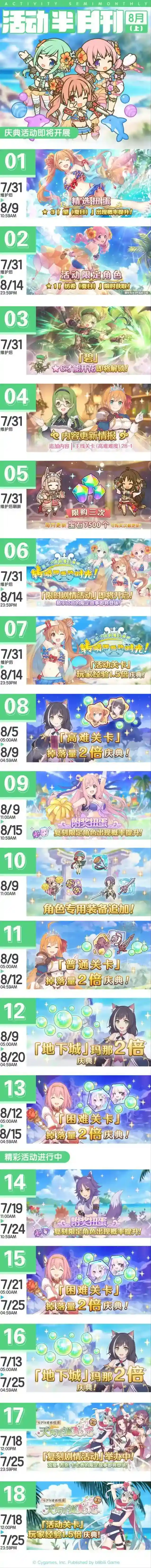 公主连结Re:Dive八月上旬常规活动开展预告